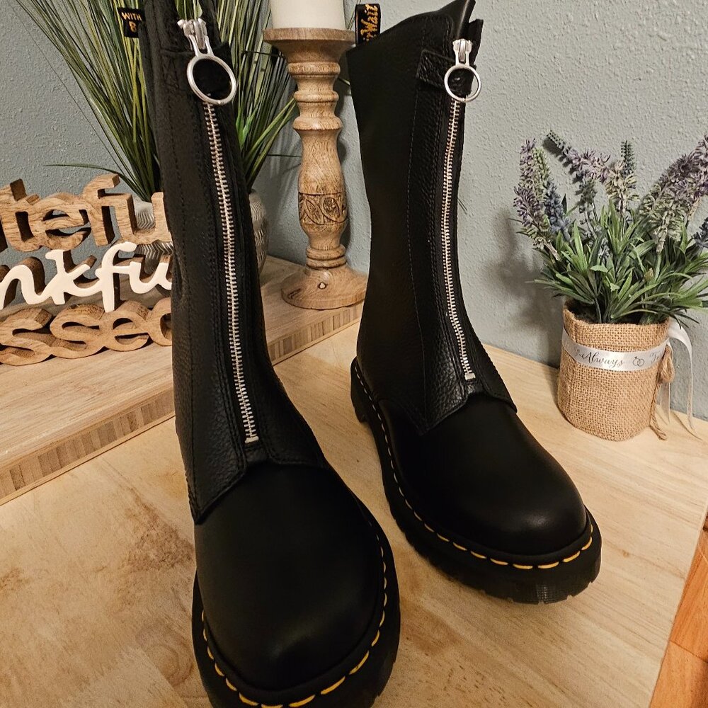 Dr. Martens Black Leather Front-Zip Platform Boots